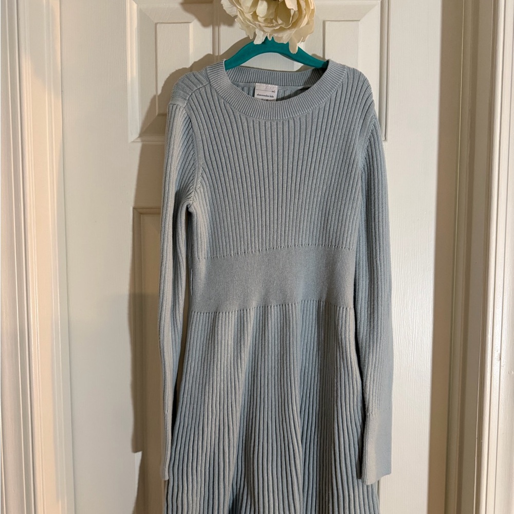 Abercrombie Ribbed Long-Sleeve Sweater Dress - Light Blue